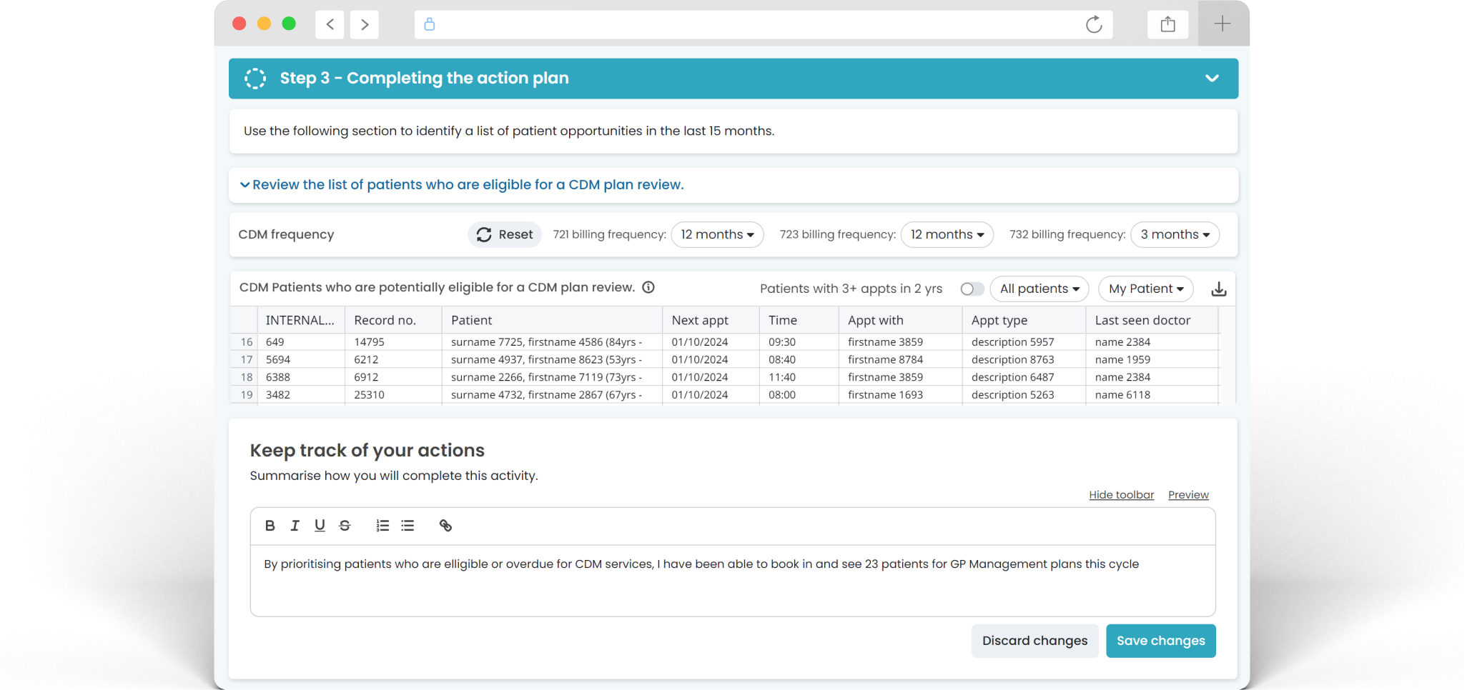 Actionable patient lists
